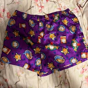 Garfield Cat Pj Pajamas Silk Feel Women Ladies Large L Purple Shorts